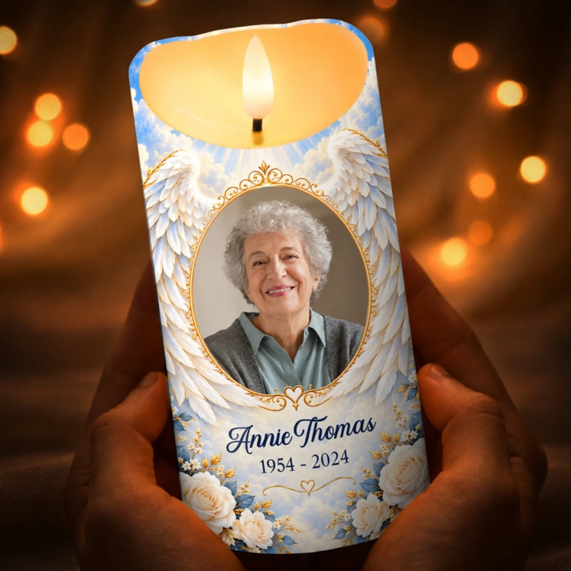 Custom Photo Angel Wing Memorial Gifts – Personalized LED Candle