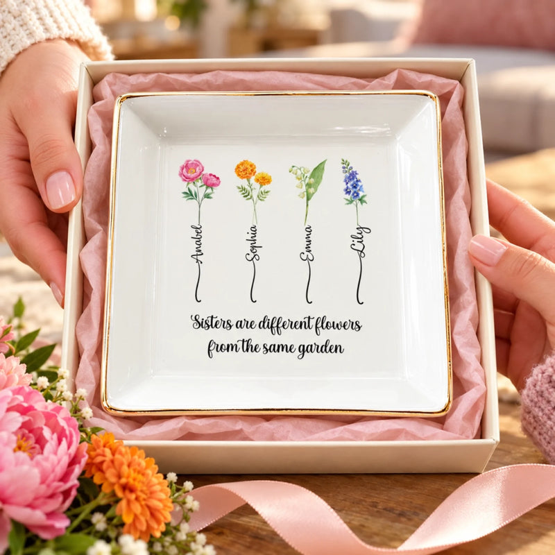 Personalized Jewelry Dish – Gifts For Best Friends – Custom Birth Flowers