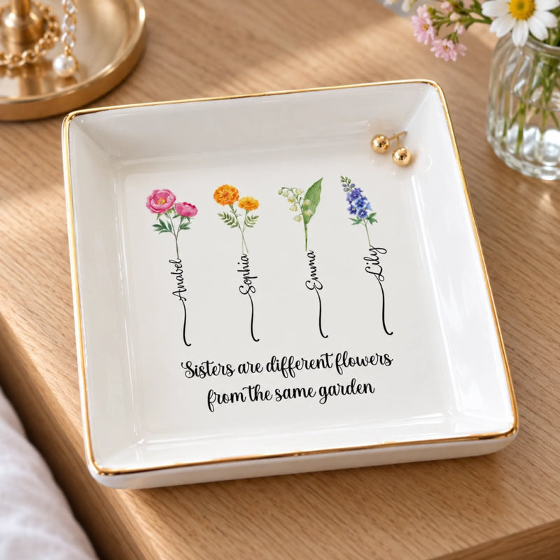 Personalized Jewelry Dish – Gifts For Best Friends – Custom Birth Flowers