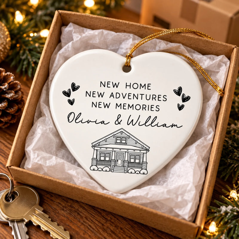 Personalized Heart Ceramic Ornament – Christmas Gifts For Couples – Our New Home