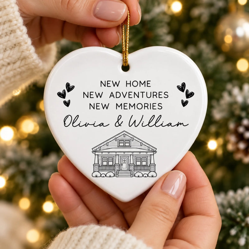 Personalized Heart Ceramic Ornament – Christmas Gifts For Couples – Our New Home