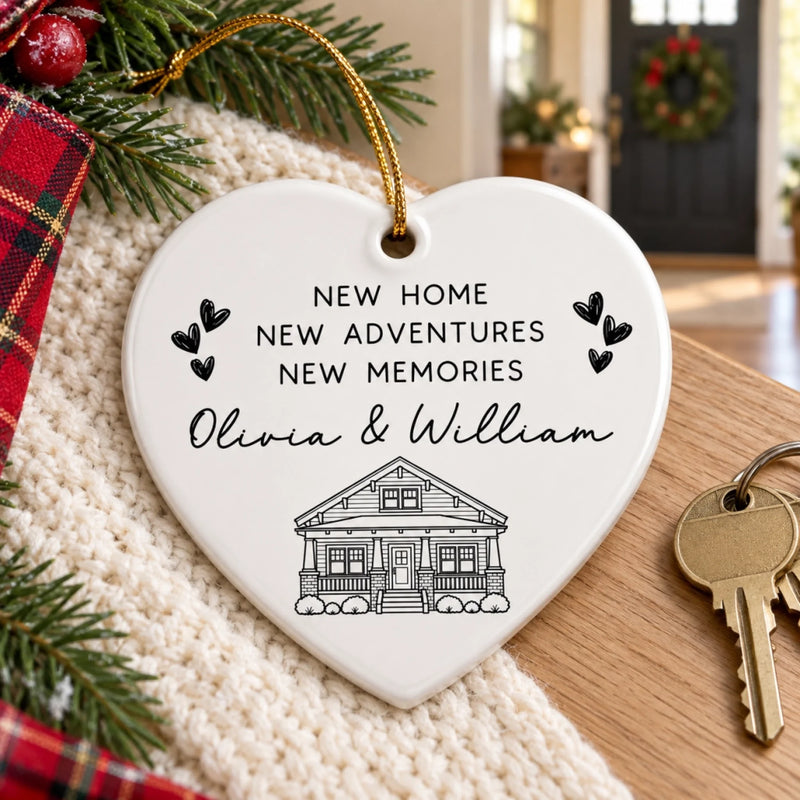 Personalized Heart Ceramic Ornament – Christmas Gifts For Couples – Our New Home