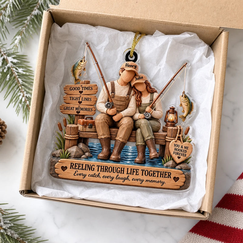 Custom Fishing Couple Christmas Gifts for Couple – Personalized Acrylic Ornament