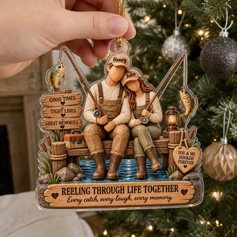 Custom Fishing Couple Christmas Gifts for Couple – Personalized Acrylic Ornament