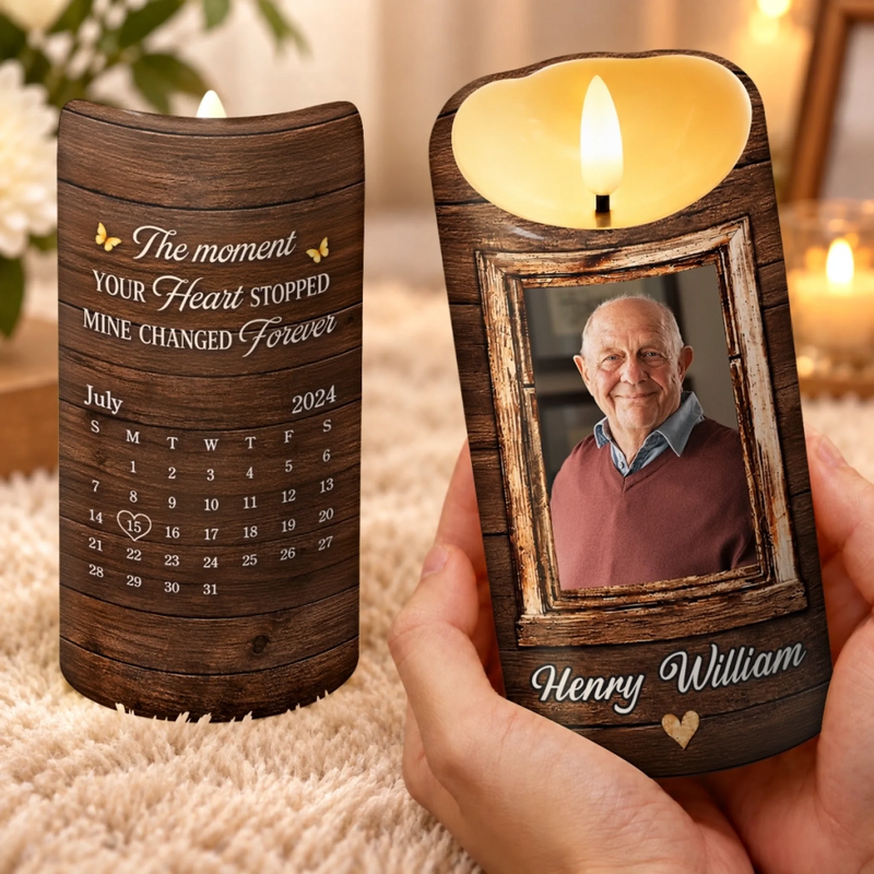 Custom Photo Memorial Gifts with Memorial Calendar – Personalized LED Candle