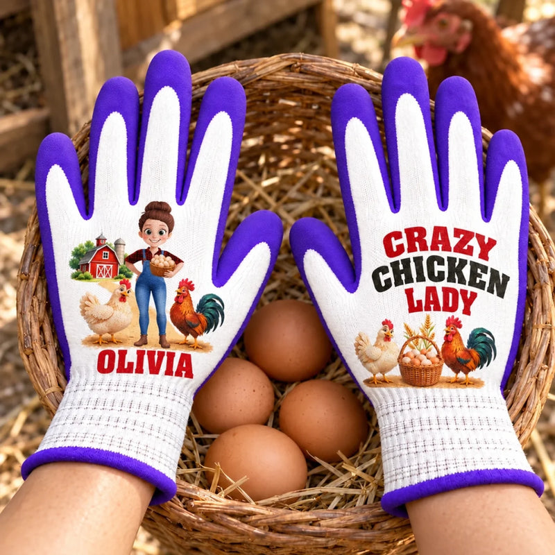 Custom Name Backyard Chicken Gifts For Women - Personalized Coated Grip Gloves