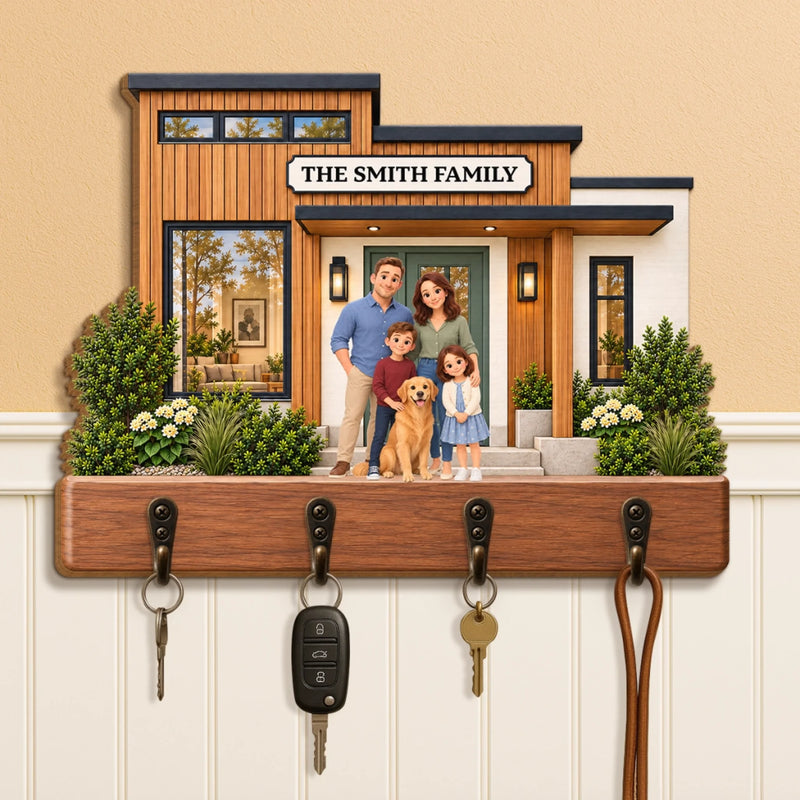 Custom Photo Family Gifts for New Home – Personalized Wooden Key Holder