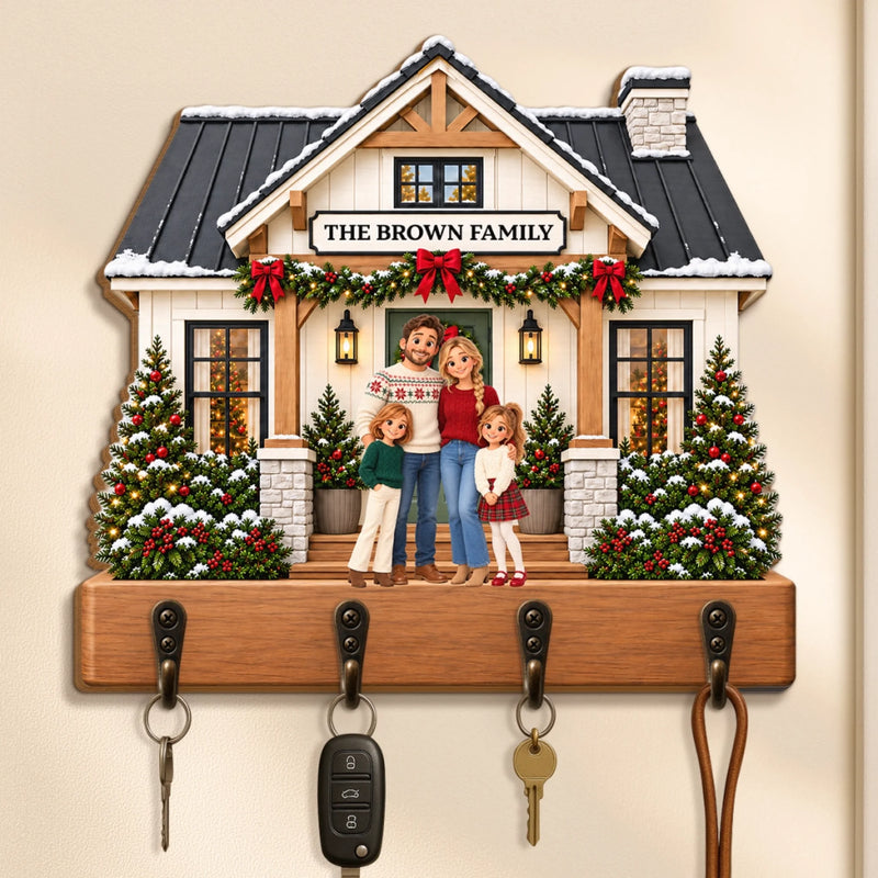 Custom Family Home Christmas Decor - Personalized Wooden Key Holder