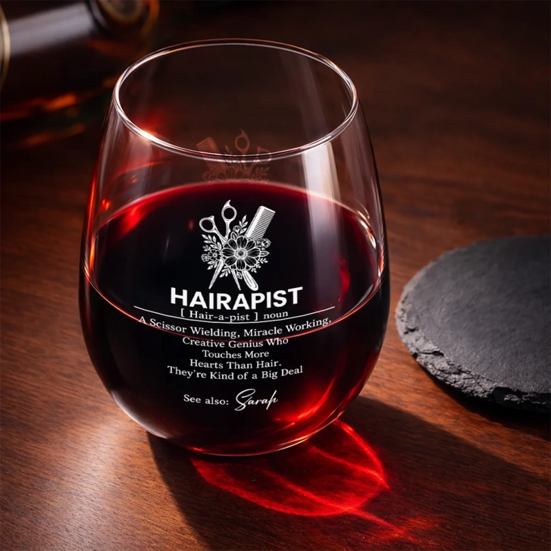 Custom Name Hairapist Gifts for Hairstylists - Personalized Wine Glass