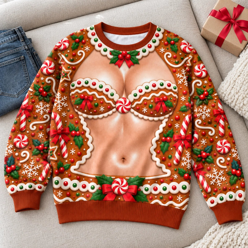 Custom Funny Naughty Gingerbread Christmas Gifts for Women - Personalized Ugly Sweatshirt