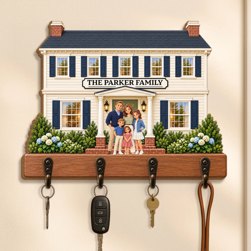 Custom Family Name House Gifts for Families - Personalized Wooden Key Holder