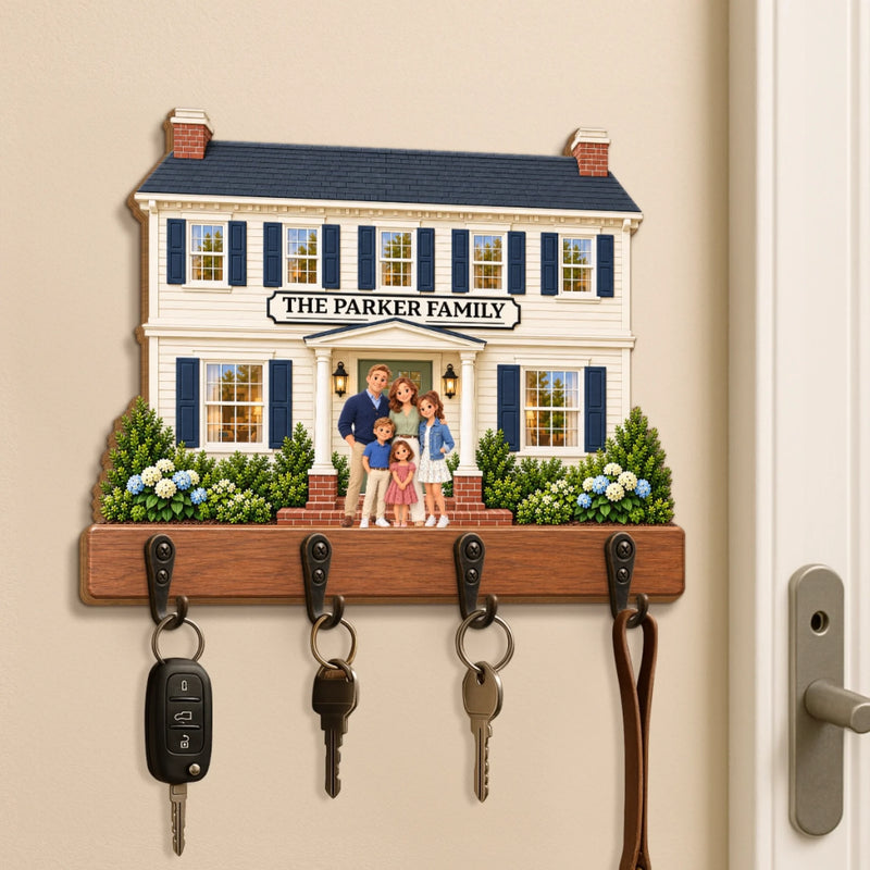 Custom Family Name House Gifts for Families - Personalized Wooden Key Holder